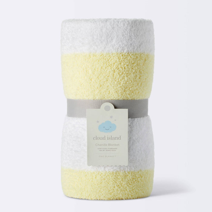 Chenille Stripe Baby Blanket - Yellow and White Stripes - Cloud Island