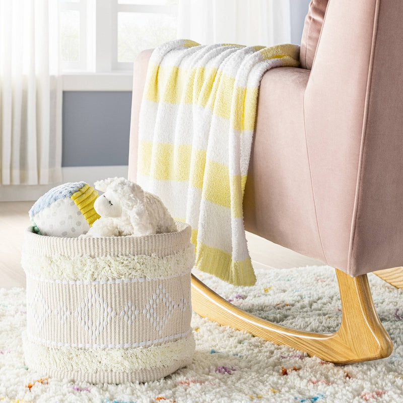 Chenille Stripe Baby Blanket - Yellow and White Stripes - Cloud Island