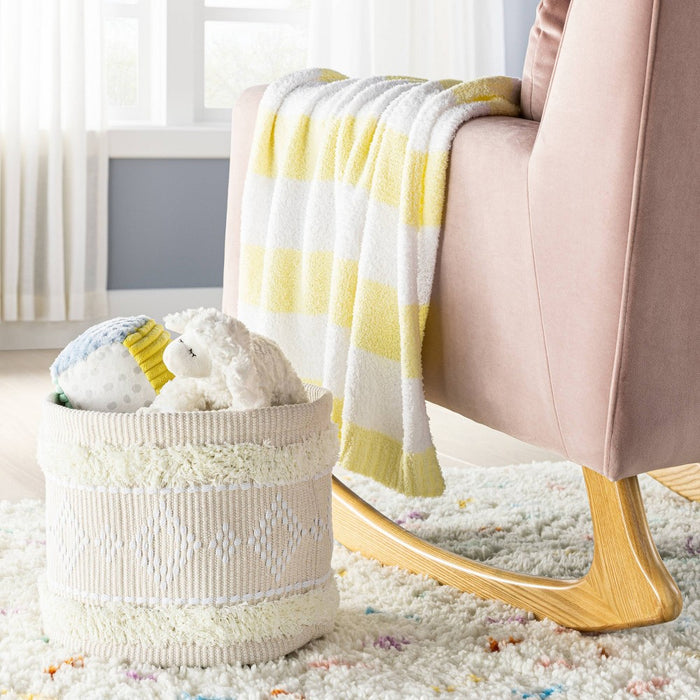 Chenille Stripe Baby Blanket - Yellow and White Stripes - Cloud Island