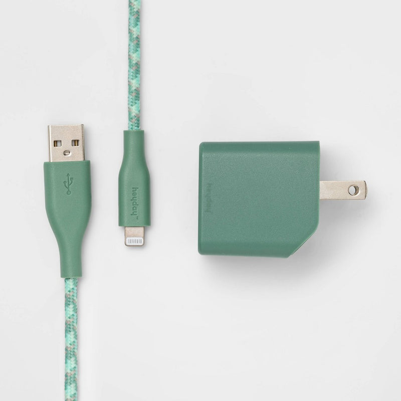 2-Port Wall Charger 15W USB-C & 5W USB-A (with 6' Lightning to USB-A Cable) - heyday Evergreen