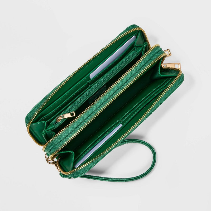 Women's Double Zip Wallet - A New Day Dark Green