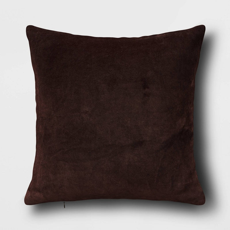 Washed Cotton Velvet Square Throw Pillow Dark Brown - Threshold