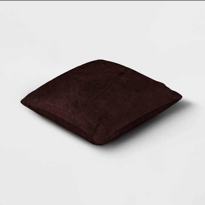 Washed Cotton Velvet Square Throw Pillow Dark Brown - Threshold