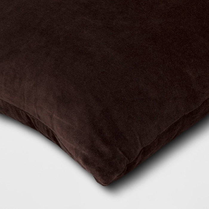 Washed Cotton Velvet Square Throw Pillow Dark Brown - Threshold