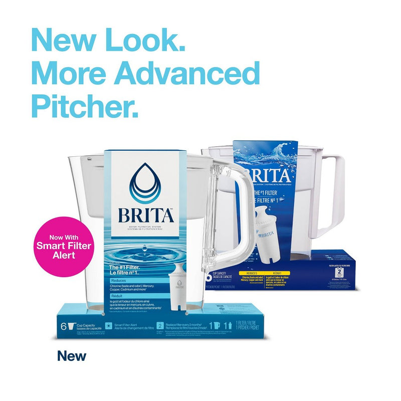 Brita Water Filter 6-Cup Denali Water Pitcher Dispenser with Standard Water Filter - White