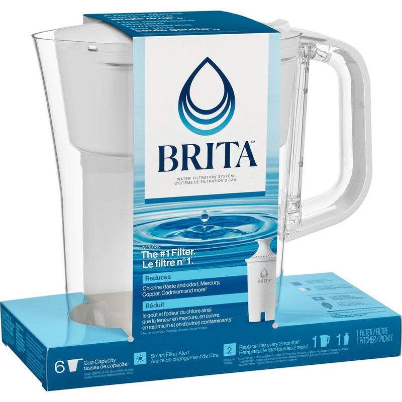 Brita Water Filter 6-Cup Denali Water Pitcher Dispenser with Standard Water Filter - White