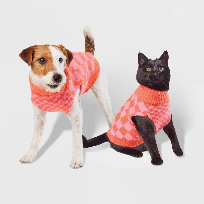 Checkered Knit Dog Sweater - Pink - S - Boots & Barkley