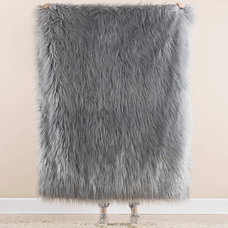 Teen Luxe Long Hair Throw Gray - Makers Collective