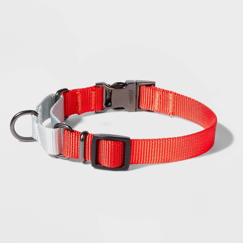 Martingale with Buckle Dog Collar - Tomato/Silver - M - Boots & Barkley