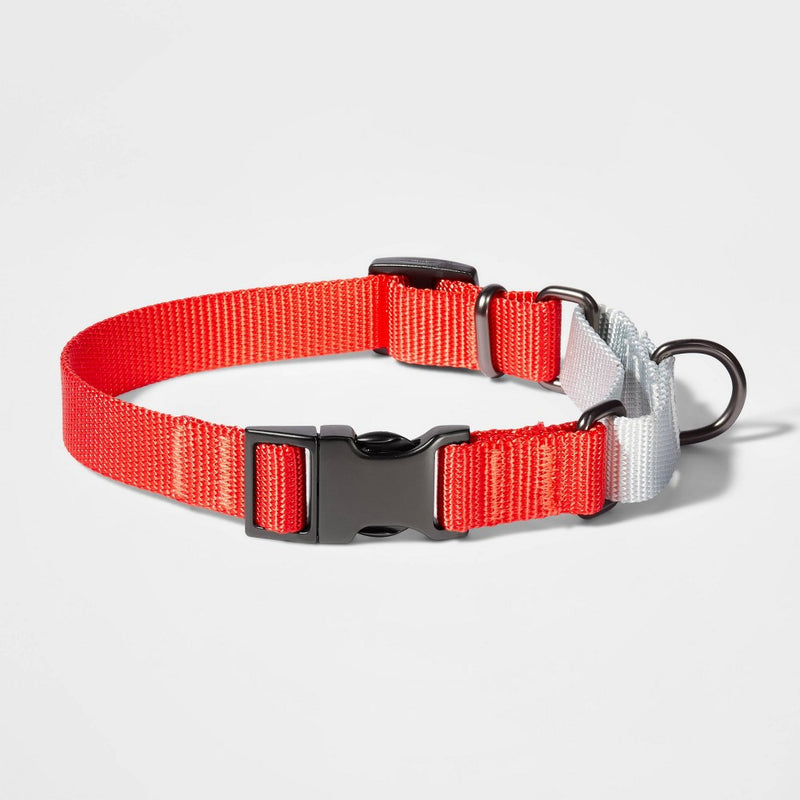 Martingale with Buckle Dog Collar - Tomato/Silver - M - Boots & Barkley