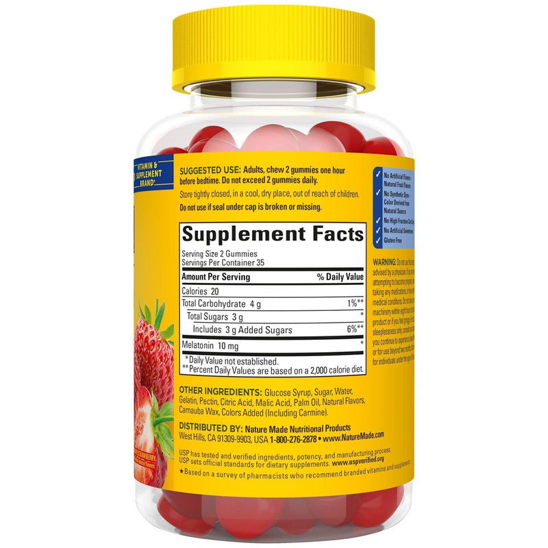 Nature Made Melatonin Maximum Strength 100% Drug Free Sleep Aid for Adults 10mg per serving Gummies - 70ct