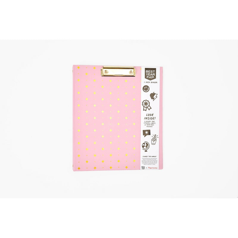 1" Ring Binder Pink and Gold Foil Stars - Best Year Ever