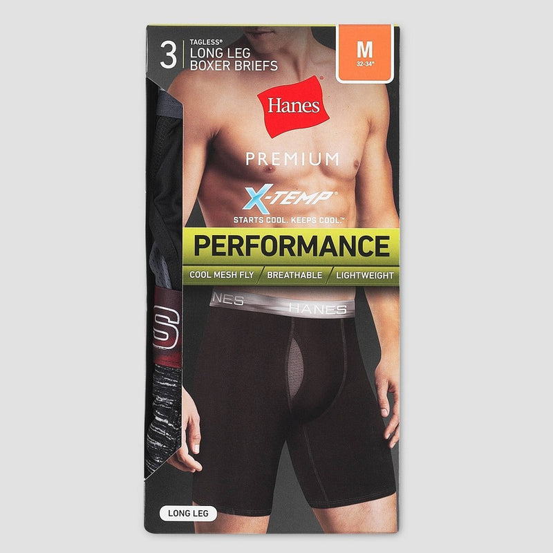 Hanes Premium Men's Xtemp Long Leg Boxer Briefs 3pk - Black/Gray S