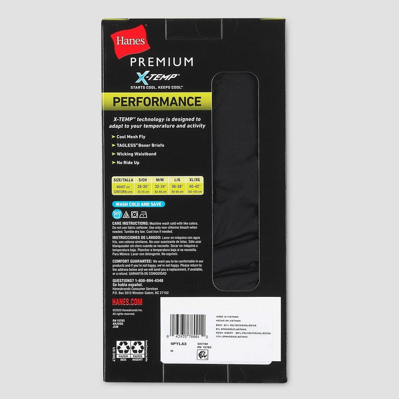 Hanes Premium Men's Xtemp Long Leg Boxer Briefs 3pk - Black/Gray S