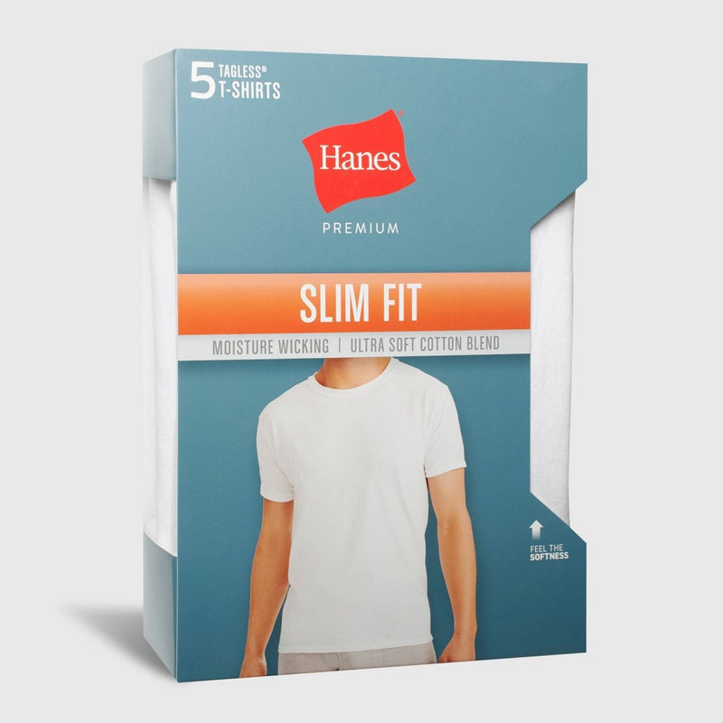 Hanes Men's Premium 5pk Slim Fit Crewneck T-Shirt - White M