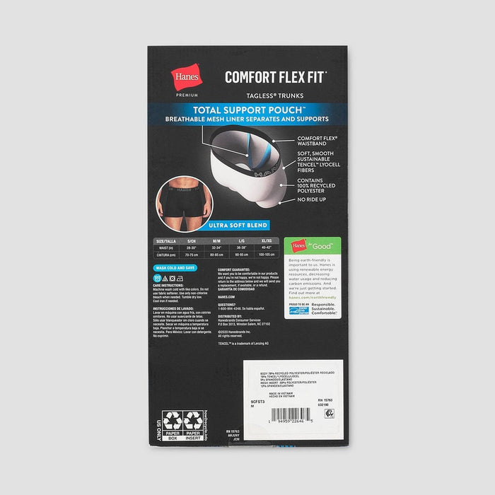 Hanes Premium Men's 3pk Trunks with Anti Chafing Total Support Pouch - Black/Gray S