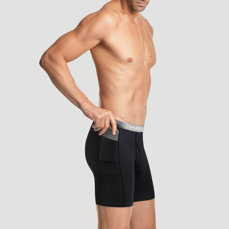 Hanes Premium Men's Xtemp Boxer Briefs with pocket 3pk - Gray/Blue/Black S