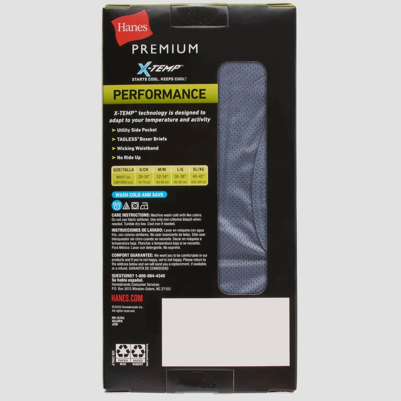 Hanes Premium Men's Xtemp Boxer Briefs with pocket 3pk - Gray/Blue/Black S
