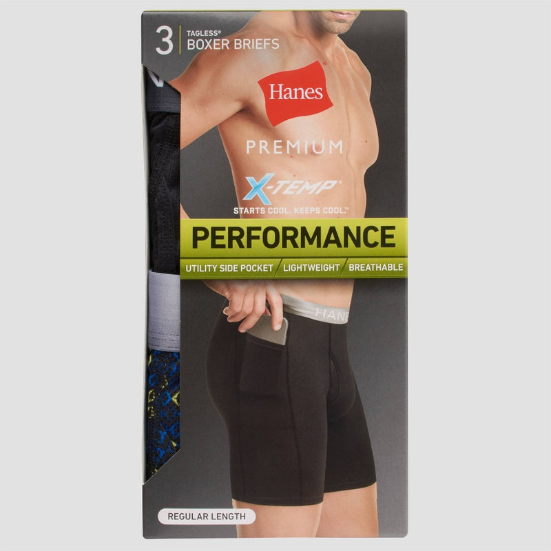 Hanes Premium Men's Xtemp Boxer Briefs with pocket 3pk - Gray/Blue/Black S