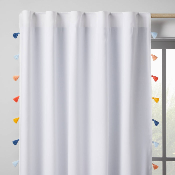 95" Blackout Tassel Kids' Curtain Panel White - Pillowfort