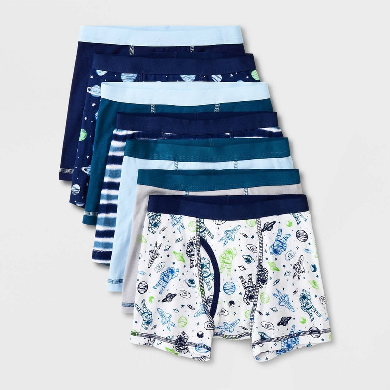 Boys' 7pk Space Boxer Briefs - Cat & Jack Blue/White L