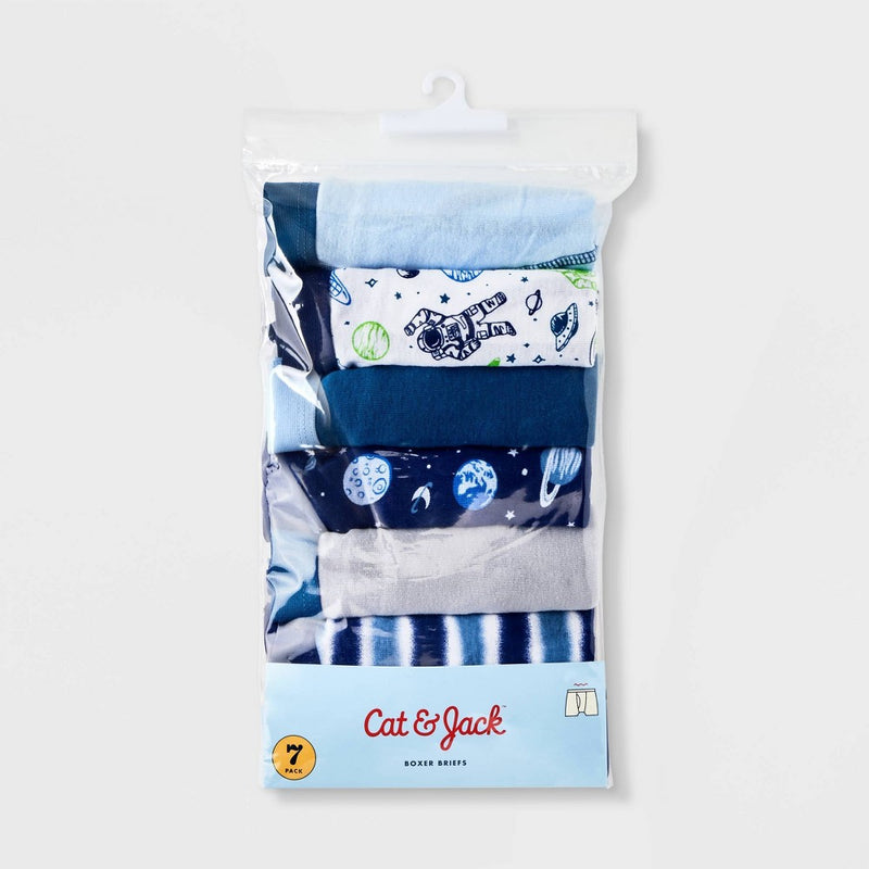 Boys' 7pk Space Boxer Briefs - Cat & Jack Blue/White L
