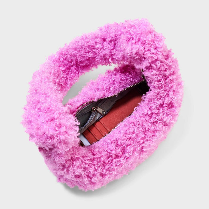 Slouchy Faux Fur Hobo Shoulder Handbag - Wild Fable Pink