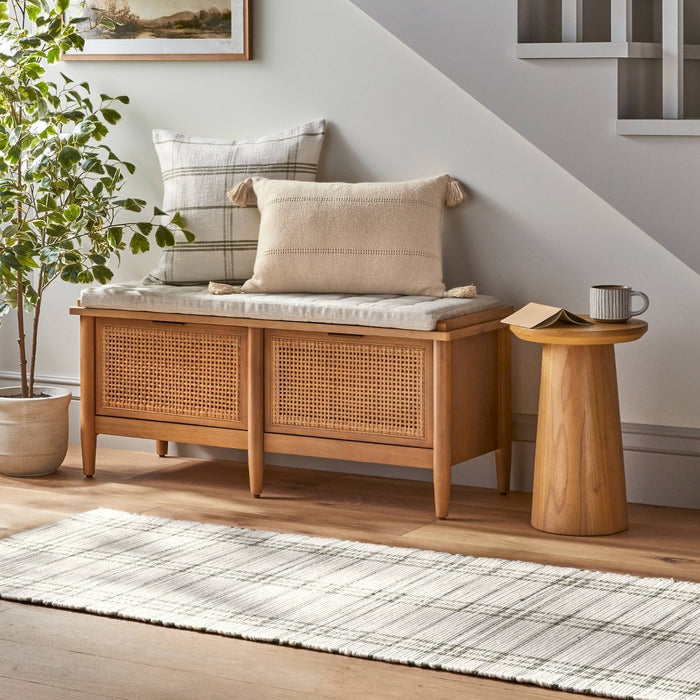 14"x20" Hem Stitch Stripe Lumbar Throw Pillow with Tassels Tan - Hearth & Hand with Magnolia