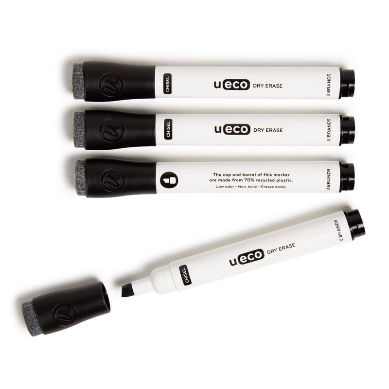 U Brands U Eco 4pk Dry Erase Markers Chisel Tip Black