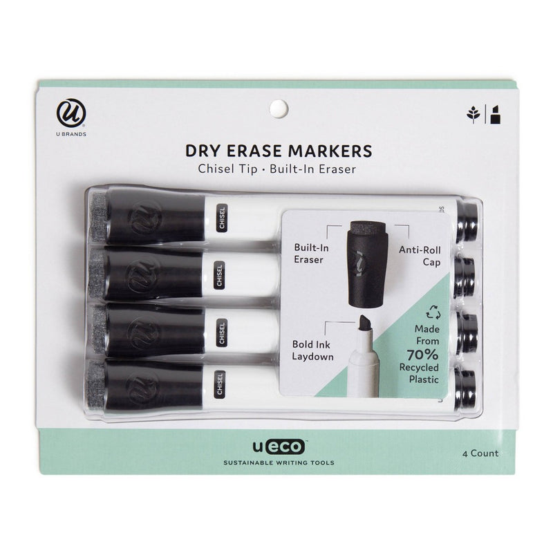 U Brands U Eco 4pk Dry Erase Markers Chisel Tip Black
