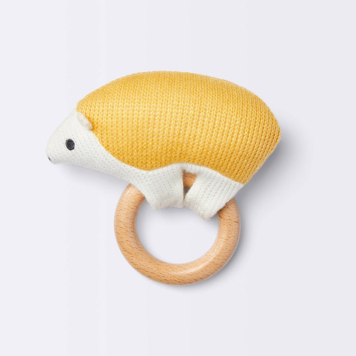 Knit Rattle on Wood Ring - Hedgehog - Cloud Island