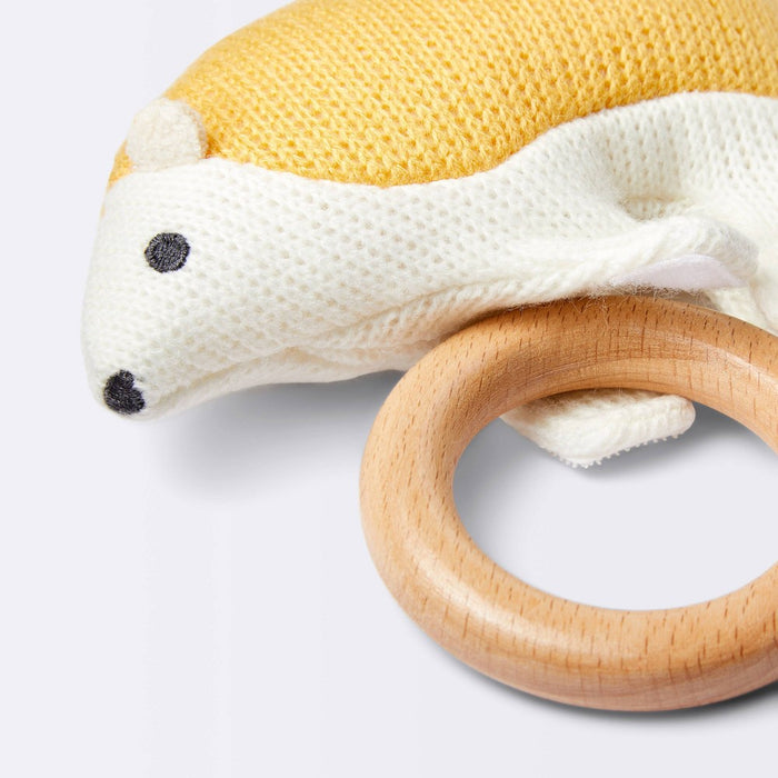 Knit Rattle on Wood Ring - Hedgehog - Cloud Island