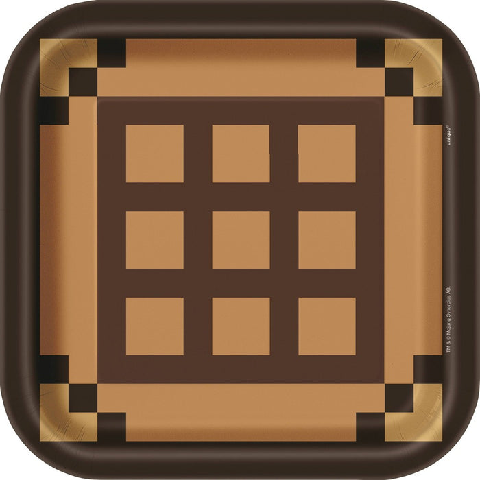 Minecraft 9" 8ct Dinner Paper Plates Brown/Black