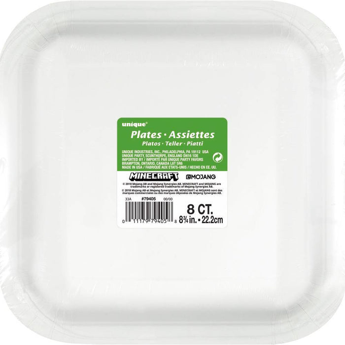 Minecraft 9" 8ct Dinner Paper Plates Brown/Black