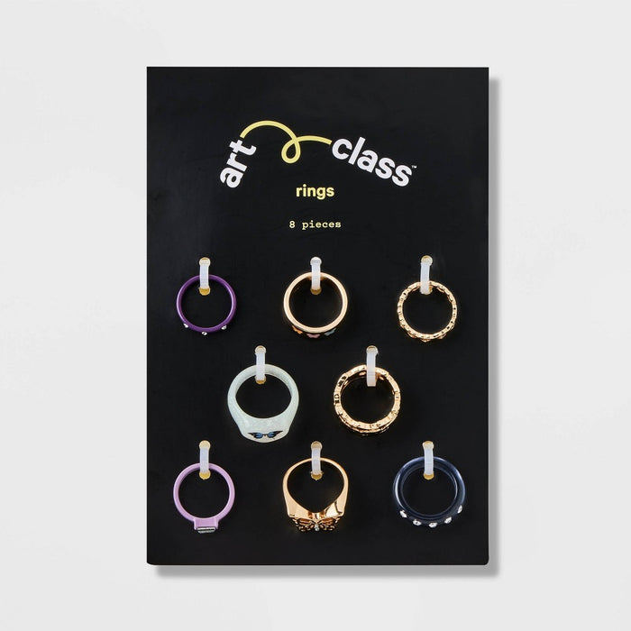 Girls' 8pk Mixed Ring Set with Butterfly Ring and Heart Band - art class