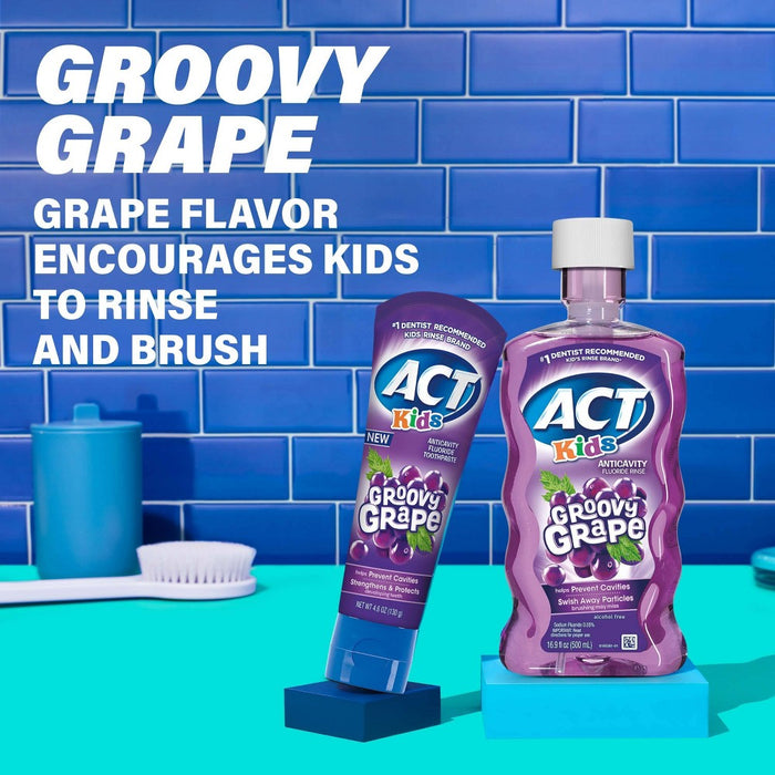 ACT Kids' Anti-Cavity Fluoride Rinse Groovy Grape Mouthwash - 16.9 fl oz