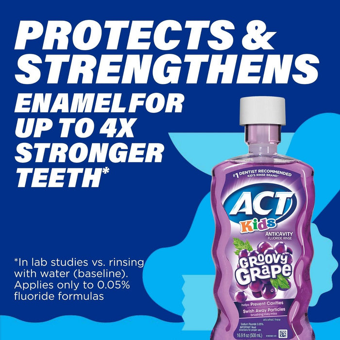 ACT Kids' Anti-Cavity Fluoride Rinse Groovy Grape Mouthwash - 16.9 fl oz
