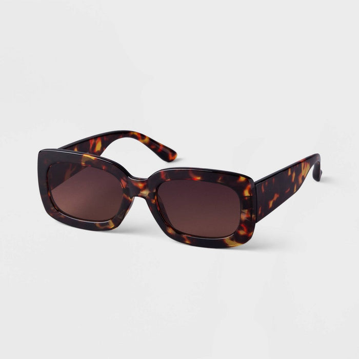 Women's Plastic Tortoise Shell Rectangle Sunglasses - A New Day Brown