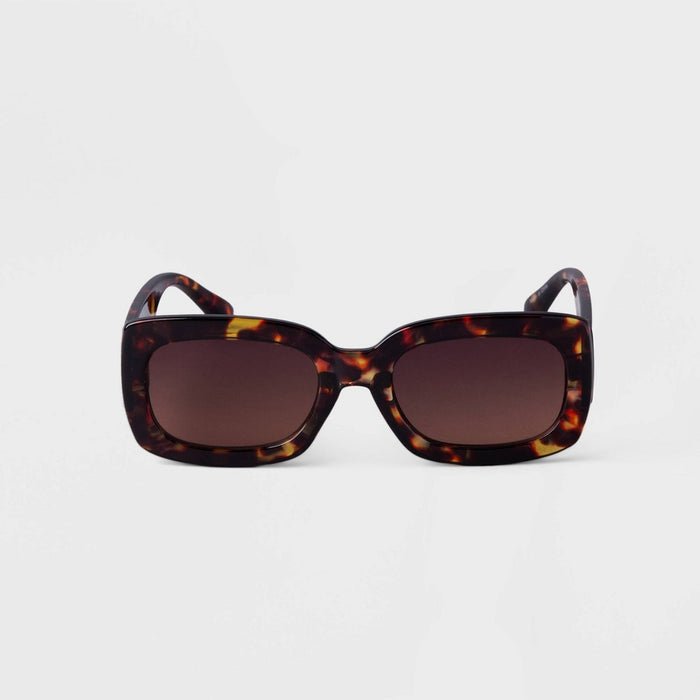 Women's Plastic Tortoise Shell Rectangle Sunglasses - A New Day Brown
