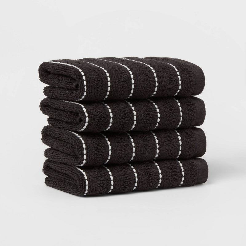 4pc Performance Plus Washcloths Black Striped - Threshold