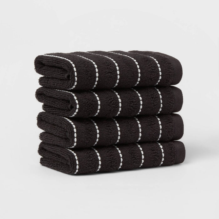4pc Performance Plus Washcloths Black Striped - Threshold