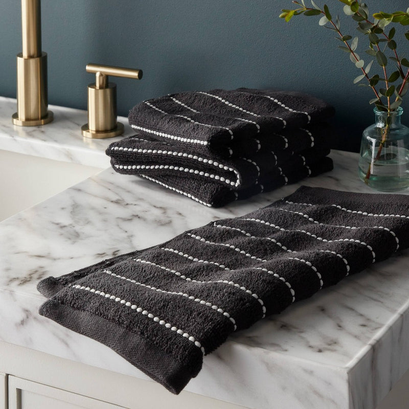 4pc Performance Plus Washcloths Black Striped - Threshold