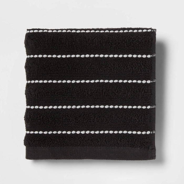4pc Performance Plus Washcloths Black Striped - Threshold