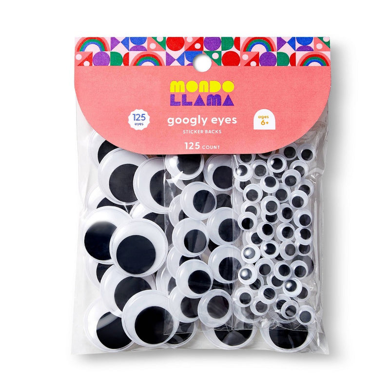 125ct Googly Eyes with Sticker Back Black - Mondo Llama