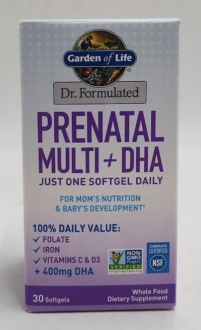 Garden of Life Dr. Formulated Prenatal Multi + DHA Softgels - 30ct EXP 08/2028