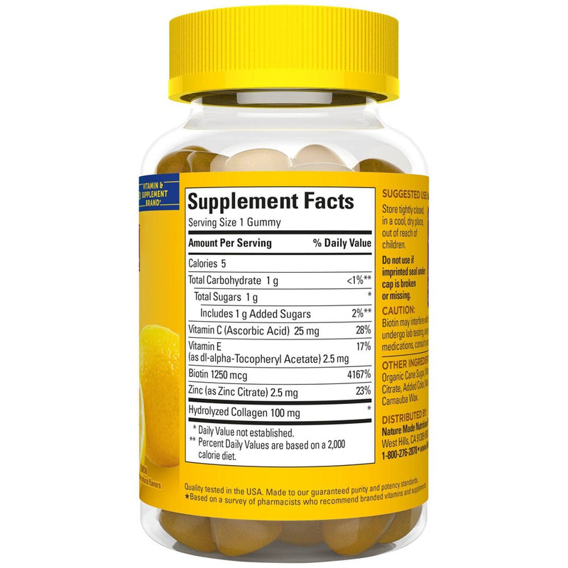 Nature Made Hydrolyzed Collagen Supplement Gummies with Vitamin C, Biotin & Zinc - 60ct