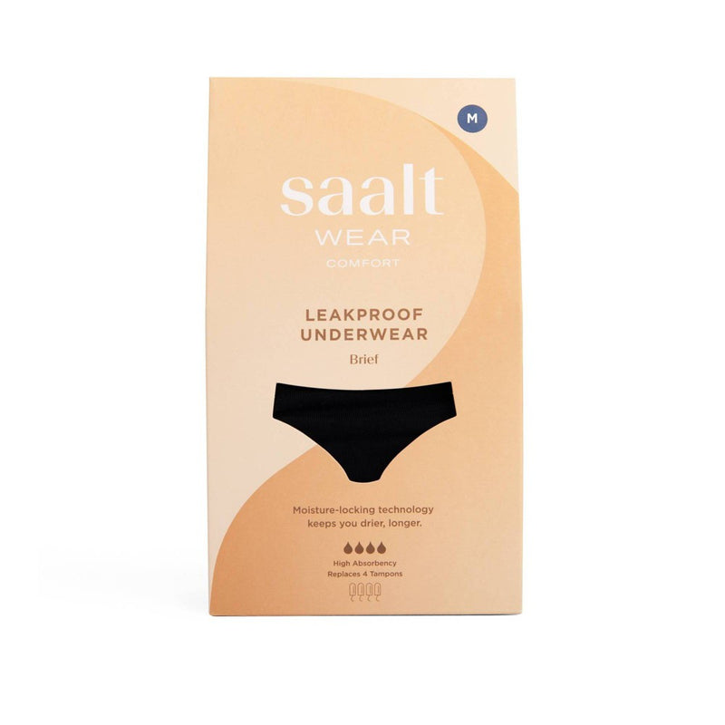 Saalt Heavy Absorbency Briefs Super Soft Modal Comfort Leak Proof Period Underwear - Volcanic Black - M