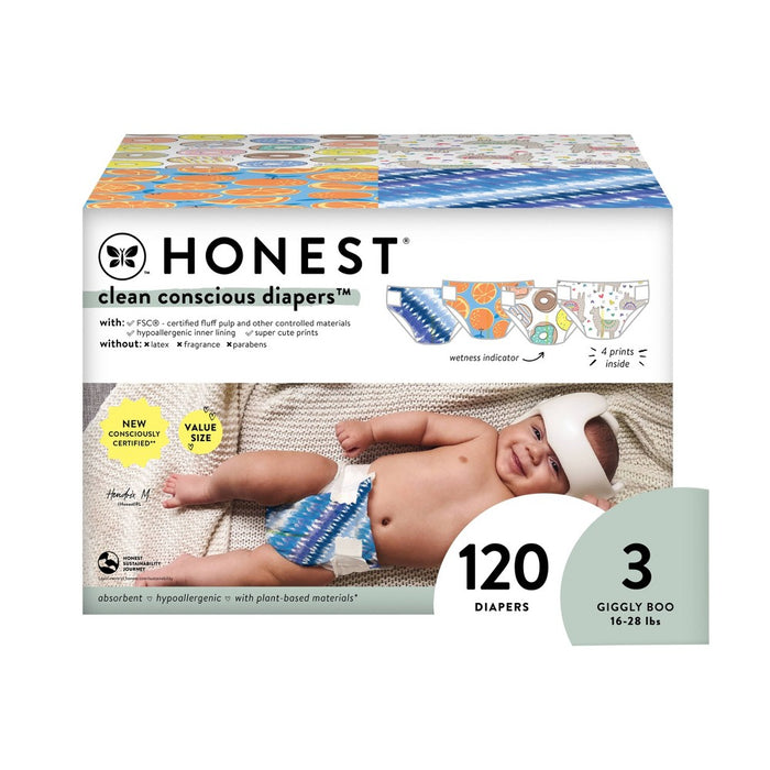 The Honest Company Clean Conscious Disposable Diapers Four Print Pack - Size 3 - 120ct