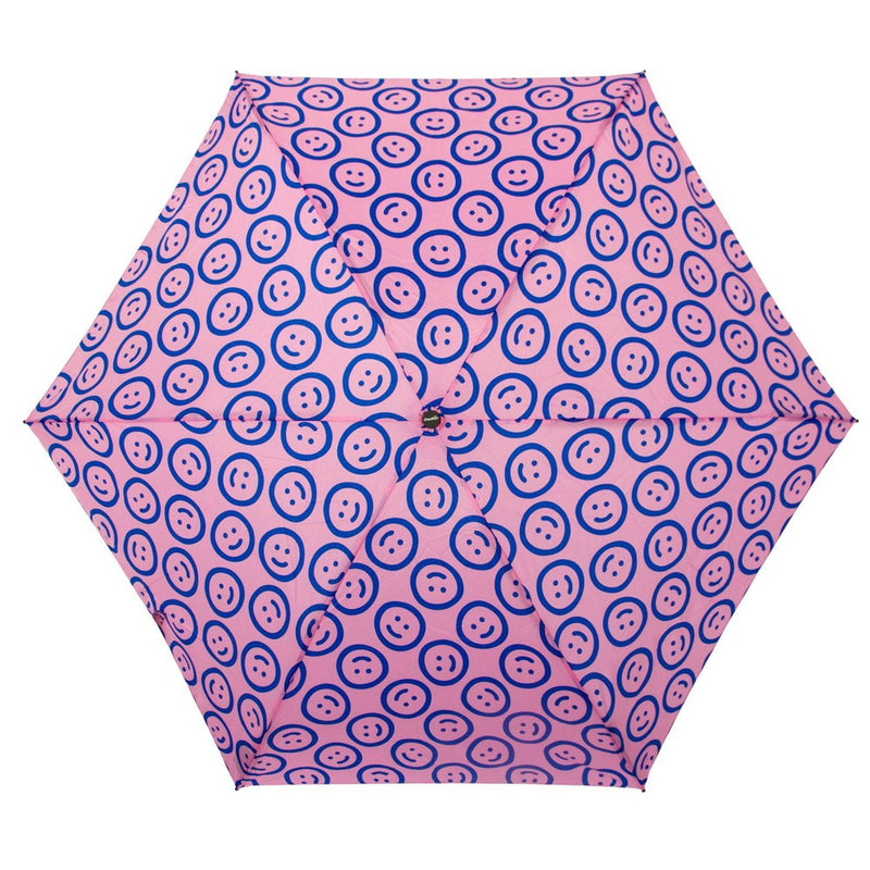 ShedRain Mini Manual Compact Umbrella - Pink/Blue Smiley