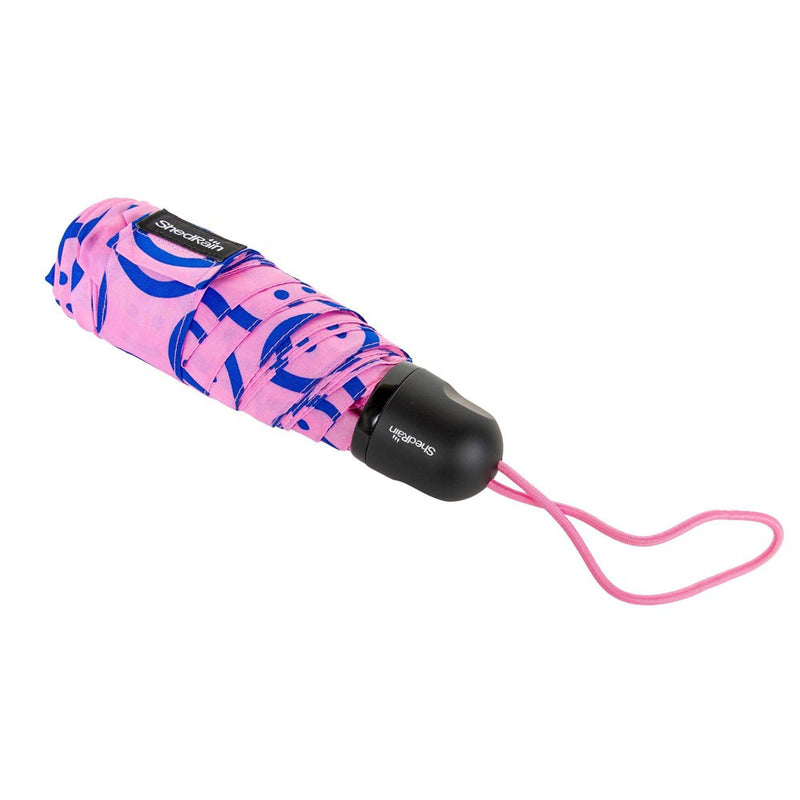 ShedRain Mini Manual Compact Umbrella - Pink/Blue Smiley